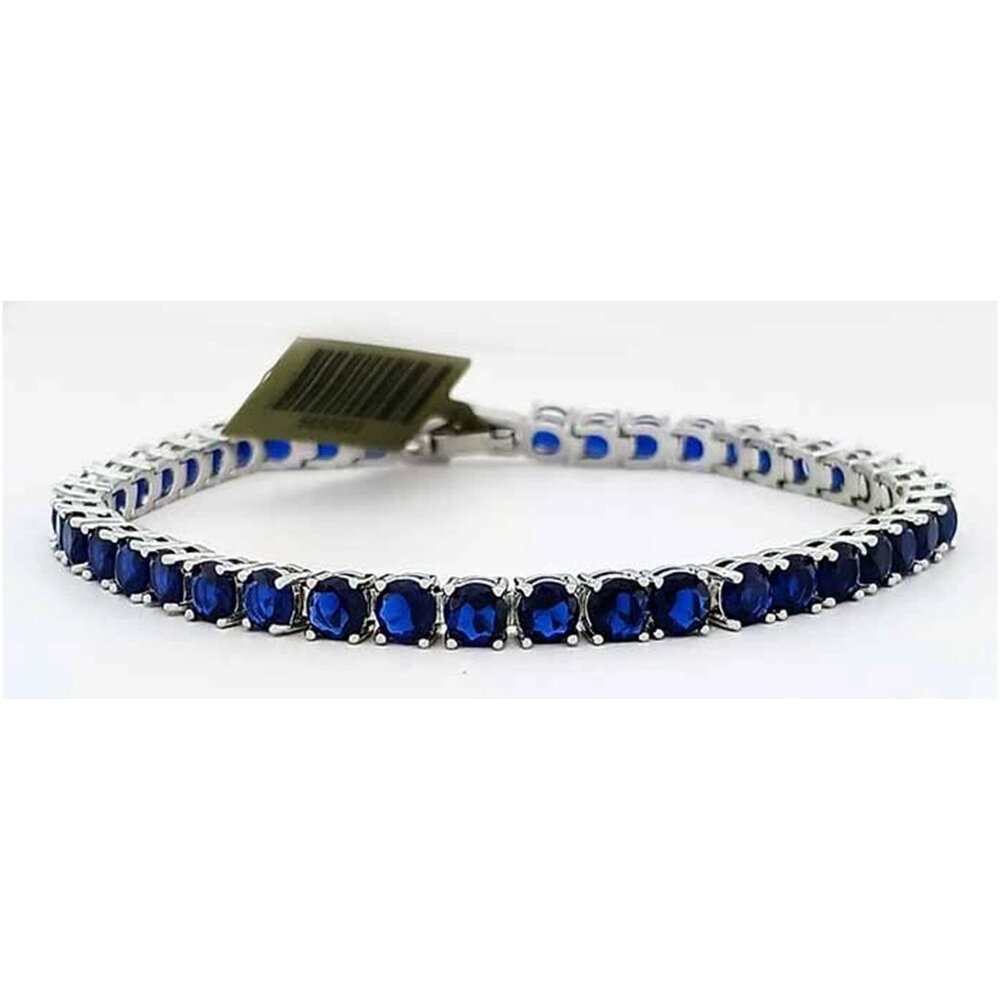 Created 14.54 Cts Blue Sapphire Tennis Bracelet 14k White Gold Plated